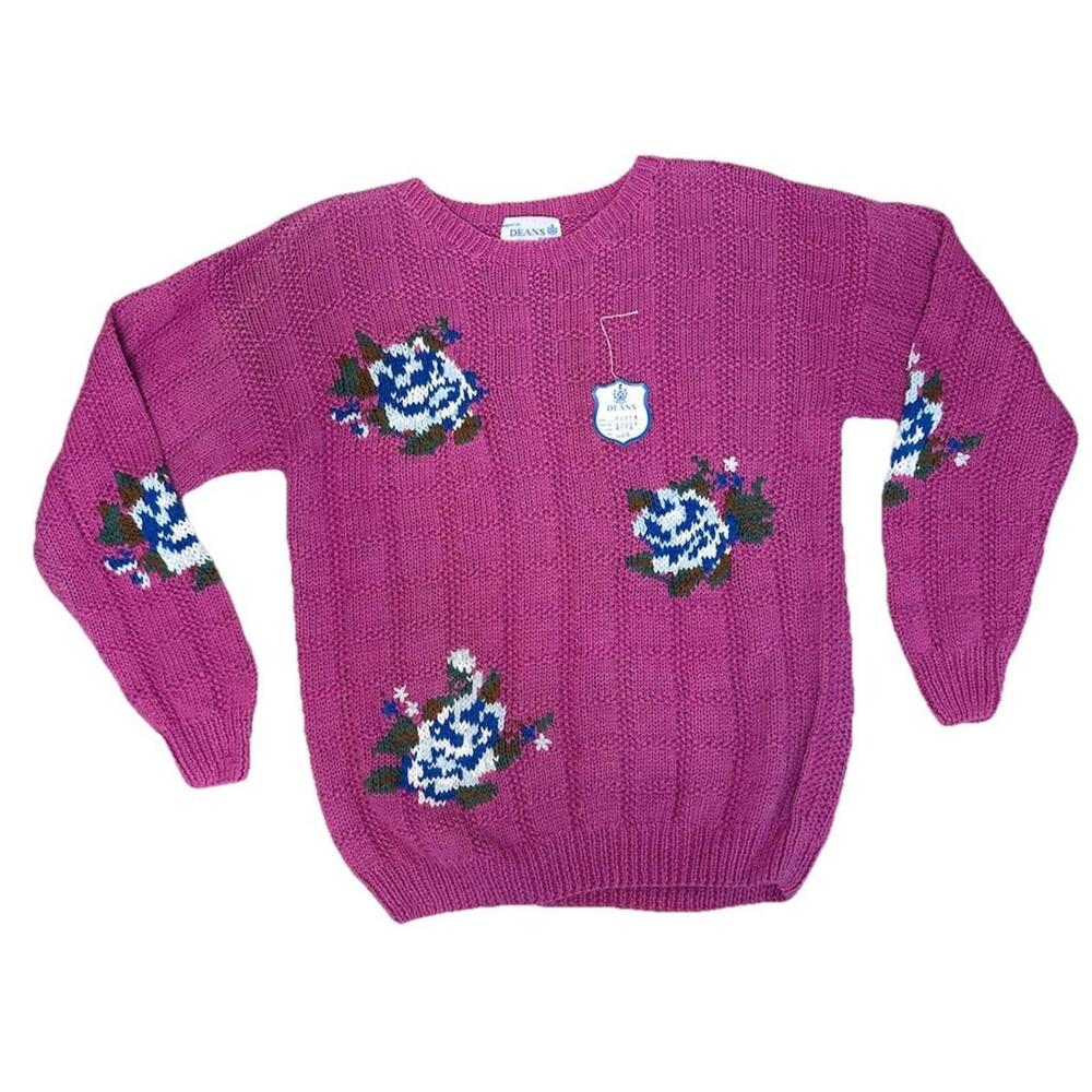 Vintage Deans of Scotland Pink Crewneck Knit Sweater Womens XL Rosie Rose NWT